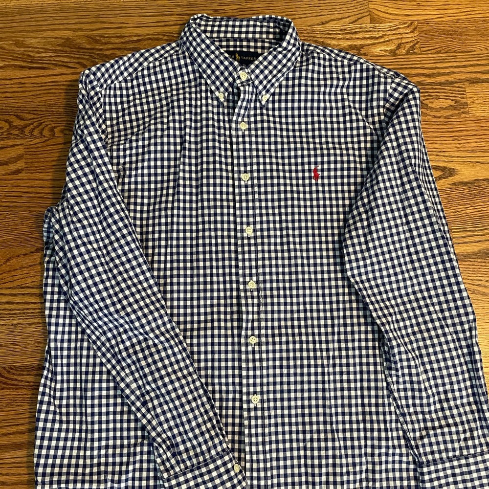 Polo blue and white checked dress shirt